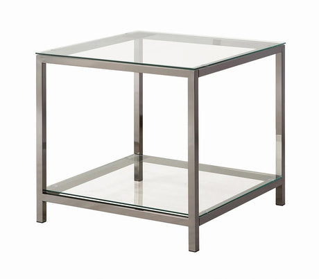 Trini End Table with Glass Shelf Black Nickel from Coaster - Luna Furniture