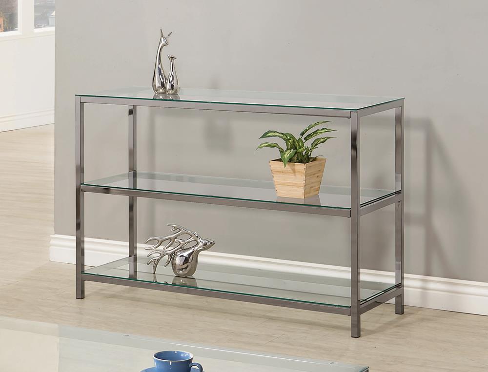 Trini Sofa Table with Glass Shelf Black Nickel from Coaster - Luna Furniture