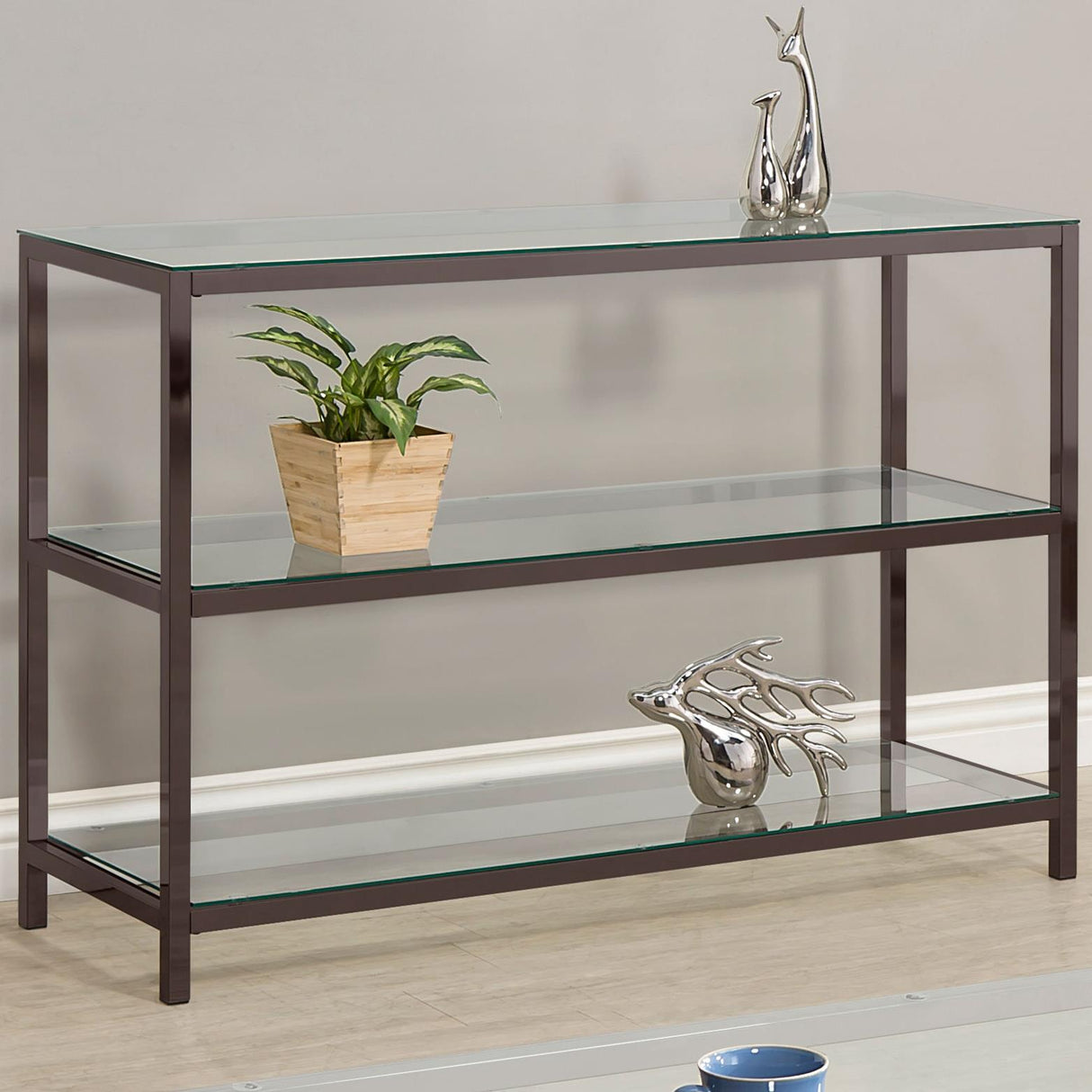 Trini Sofa Table with Glass Shelf Black Nickel from Coaster - Luna Furniture