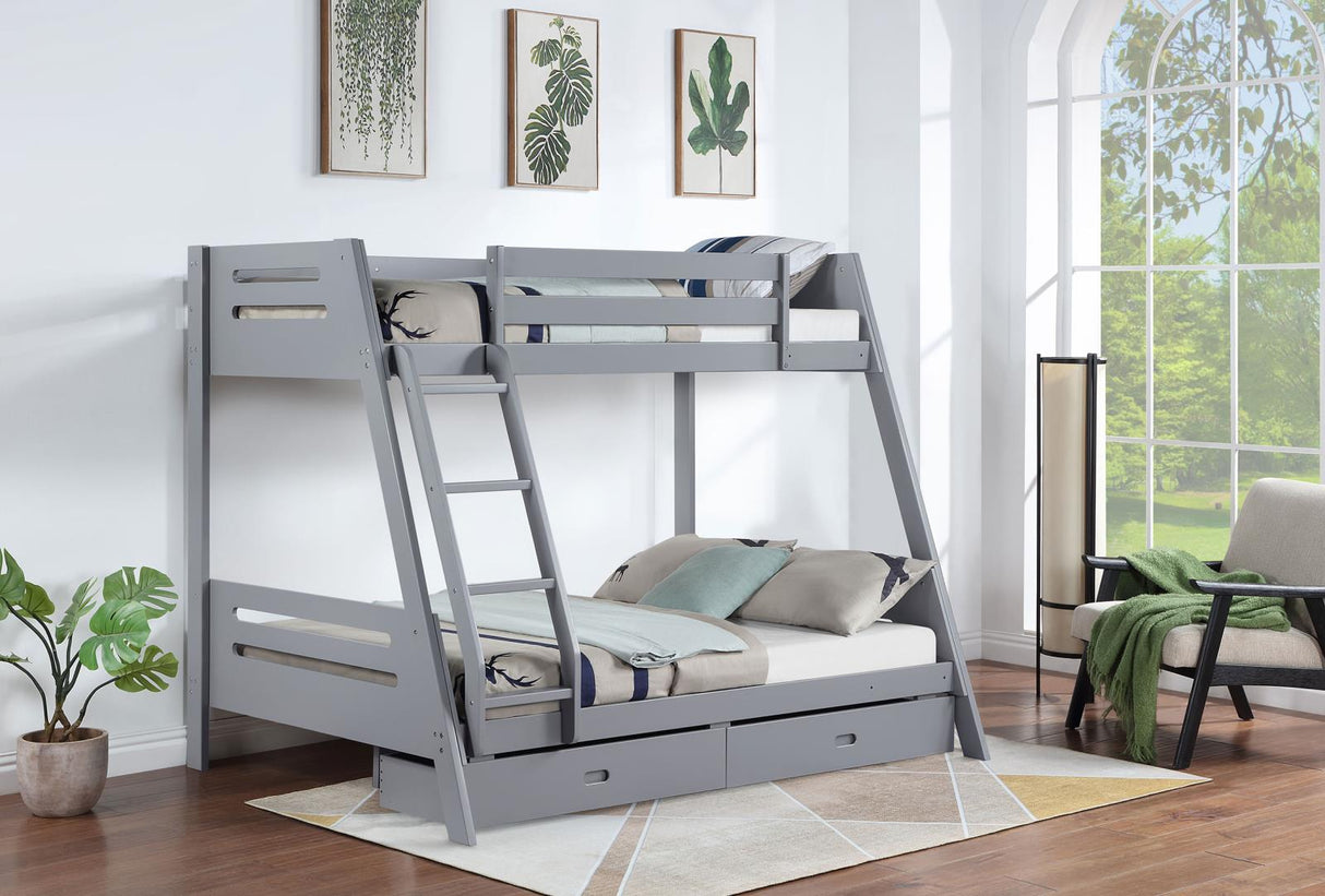 Trisha Wood Twin Over Full Bunk Bed with Storage Drawers Grey from Coaster - Luna Furniture