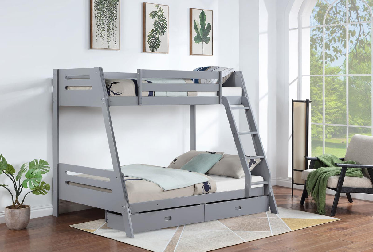 Trisha Wood Twin Over Full Bunk Bed with Storage Drawers Grey - 460562TF - Luna Furniture