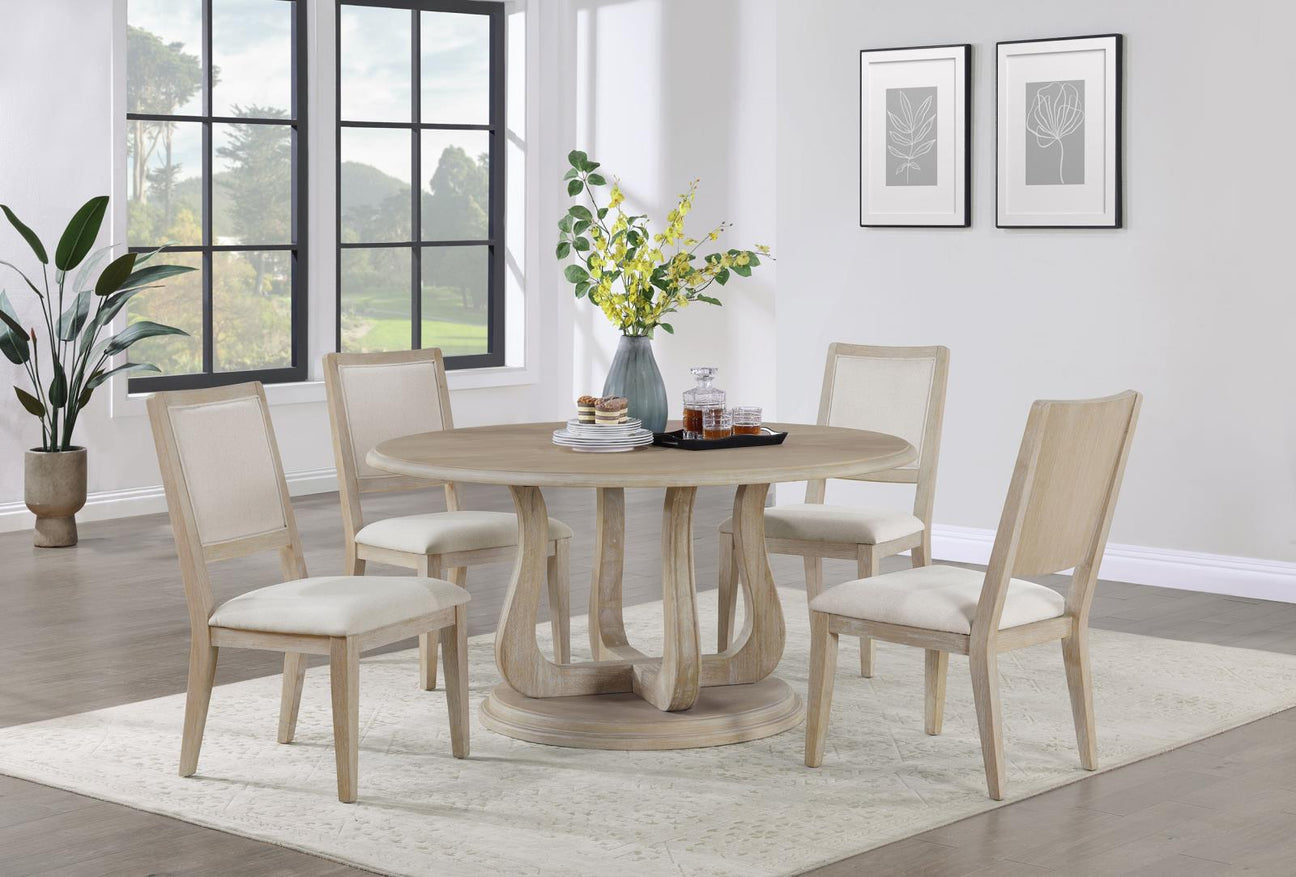 Trofello White Washed 5-Piece Round Dining Set from Coaster - Luna Furniture