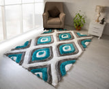 3D Shaggy GRAY-TURQOUISE Area Rug - 3D151 - 3D151-GRY/TRQ-57 - Luna Furniture