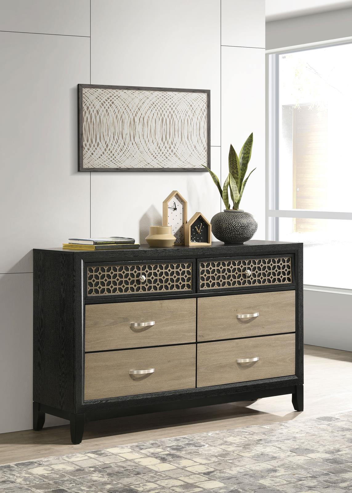 Valencia 6-drawer Dresser Light Brown and Black from Coaster - Luna Furniture