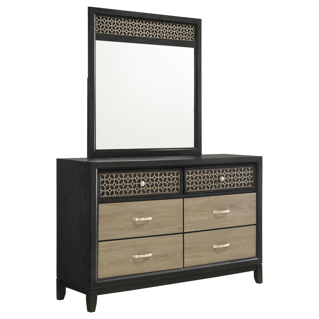 Valencia 6-drawer Dresser with Mirror Light Brown and Black from Coaster - Luna Furniture