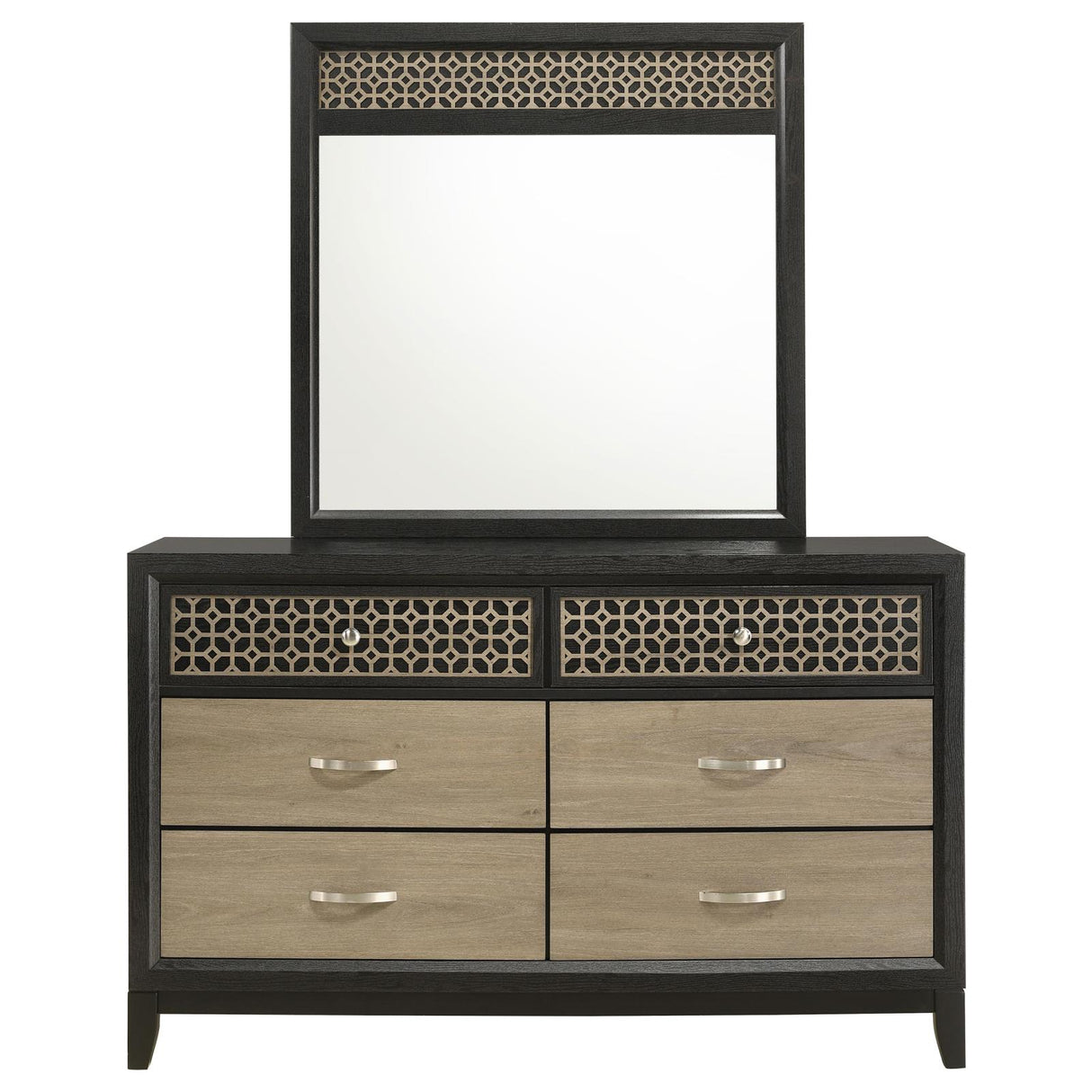 Valencia 6-drawer Dresser with Mirror Light Brown and Black from Coaster - Luna Furniture