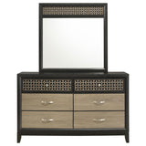 Valencia 6-drawer Dresser with Mirror Light Brown and Black from Coaster - Luna Furniture