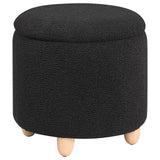 Valia Faux Sheepskin Upholstered Round Storage Ottoman Black from Coaster - Luna Furniture