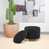 Valia Faux Sheepskin Upholstered Round Storage Ottoman Black from Coaster - Luna Furniture