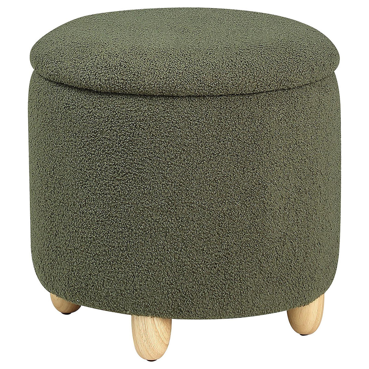 Valia Faux Sheepskin Upholstered Round Storage Ottoman Green from Coaster - Luna Furniture