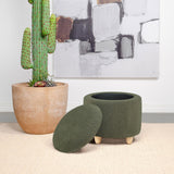 Valia Faux Sheepskin Upholstered Round Storage Ottoman Green from Coaster - Luna Furniture