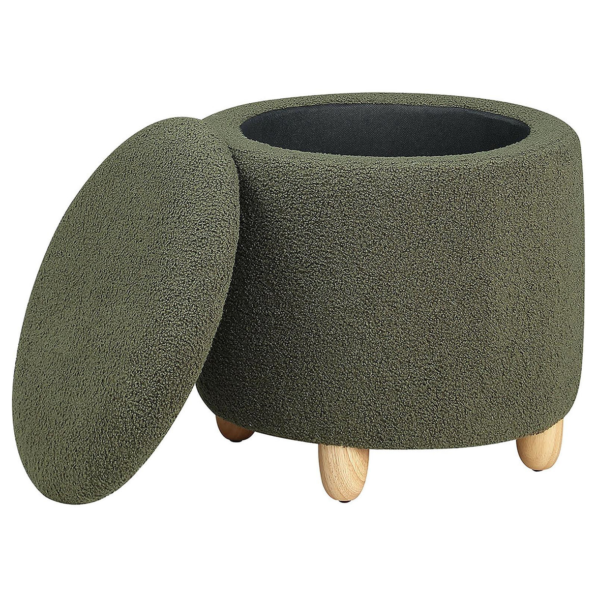 Valia Faux Sheepskin Upholstered Round Storage Ottoman Green from Coaster - Luna Furniture