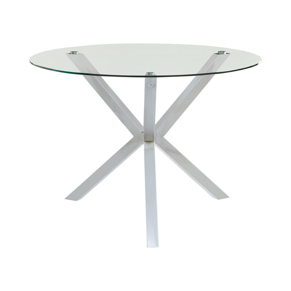 Vance Chrome Glass Top Dining Table with X-cross Base from Coaster - Luna Furniture