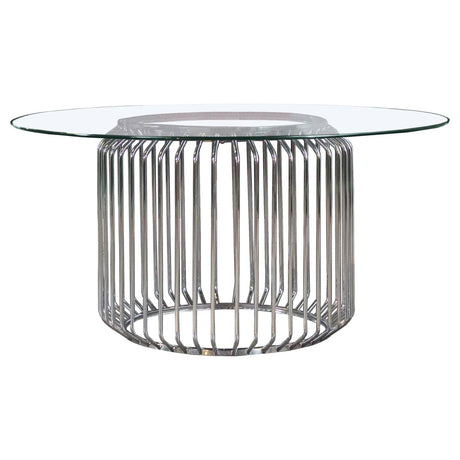 Veena Round Glass Top Dining Table Clear and Chrome from Coaster - Luna Furniture