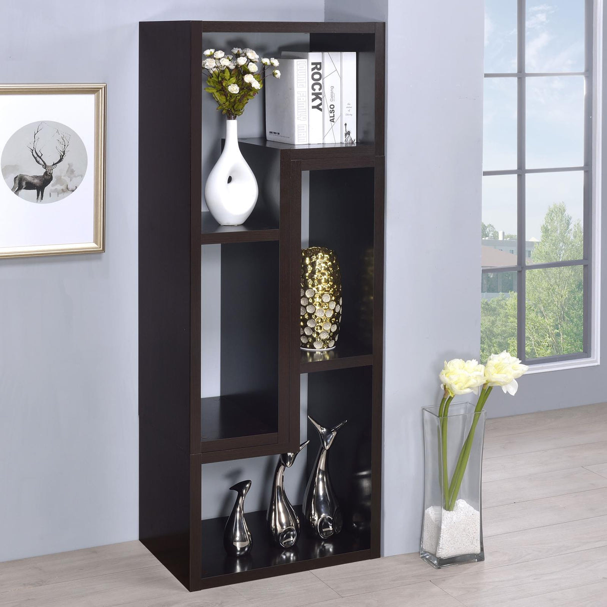 Velma Convertible TV Console and Bookcase Cappuccino - 800329 - Luna Furniture