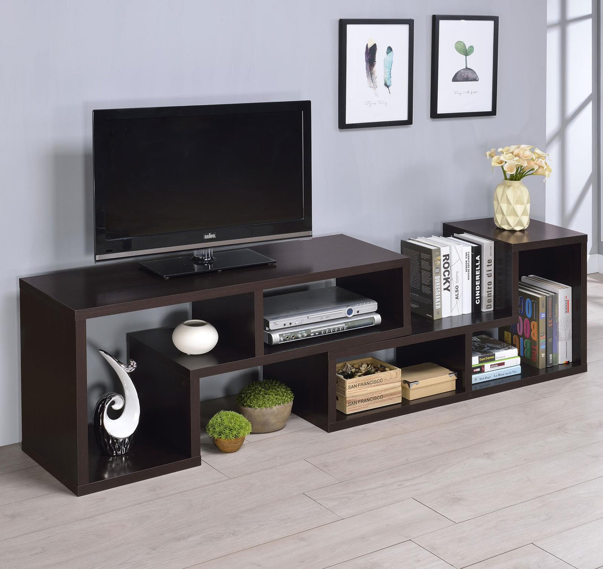 Velma Convertible TV Console and Bookcase Cappuccino - 800329 - Luna Furniture