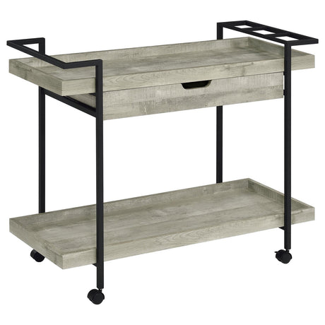 Ventura 2-tier Bar Cart with Storage Drawer Grey Driftwood from Coaster - Luna Furniture