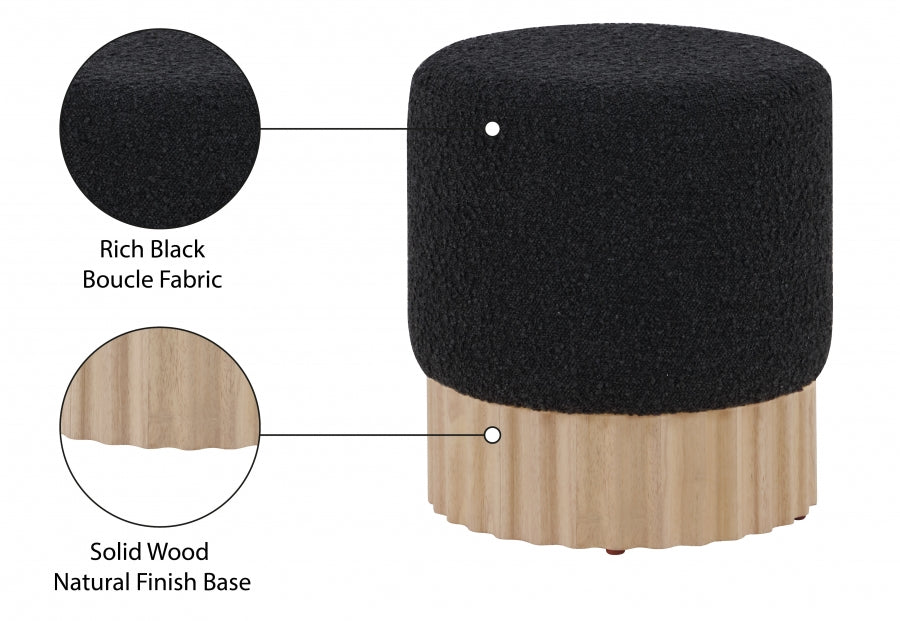 Veranda Boucle Fabric Ottoman / Stool Black from Meridian - Luna Furniture