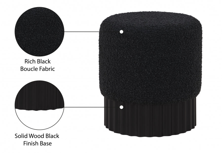 Veranda Boucle Fabric Ottoman / Stool Black from Meridian - Luna Furniture