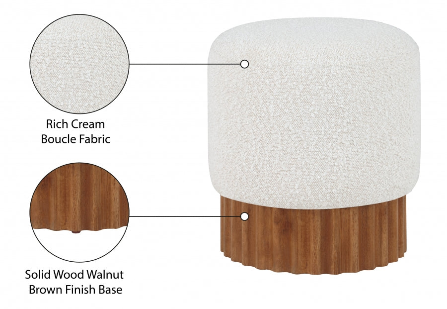 Veranda Boucle Fabric Ottoman / Stool Cream from Meridian - Luna Furniture