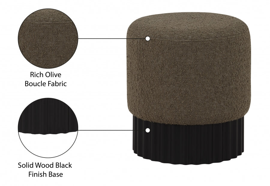 Veranda Boucle Fabric Ottoman / Stool Olive from Meridian - Luna Furniture