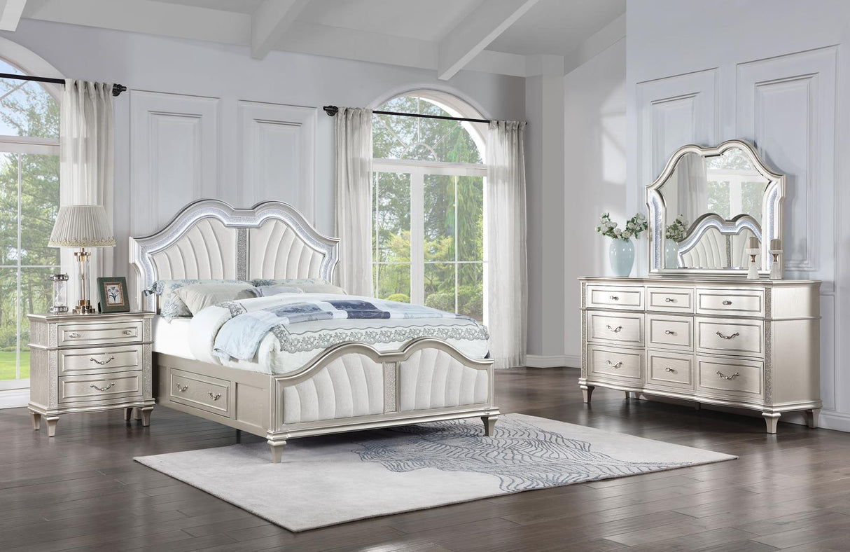 Veronica Silver Oak and Ivory 4-Piece Eastern King Storage Bed with LED Headboard from Coaster - Luna Furniture