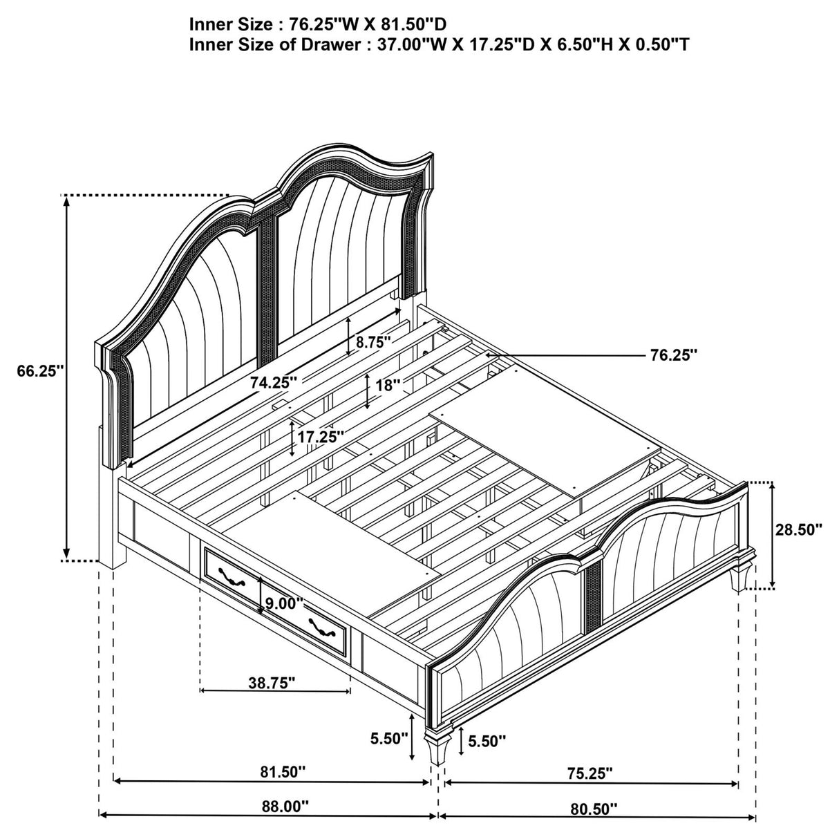 Veronica Silver Oak and Ivory 5-Piece Eastern King Storage Bed with LED Headboard from Coaster - Luna Furniture