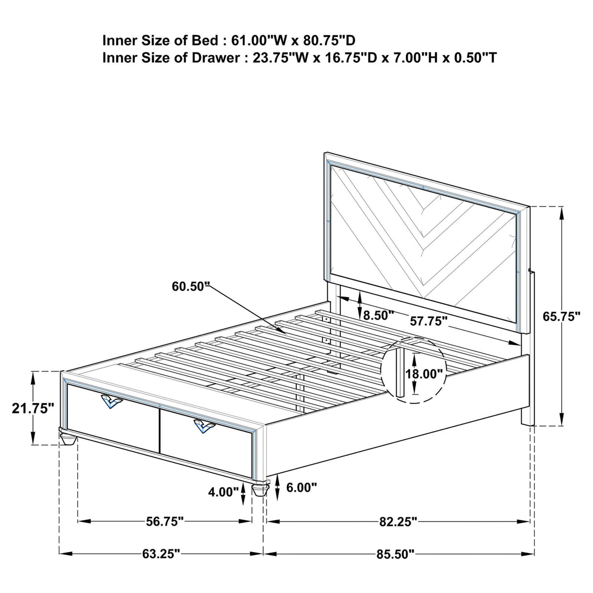 Veronica Queen Platform Storage Bed with Upholstered LED Headboard Light Silver - 224721Q - Luna Furniture