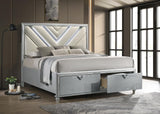 Veronica Queen Platform Storage Bed with Upholstered LED Headboard Light Silver - 224721Q - Luna Furniture