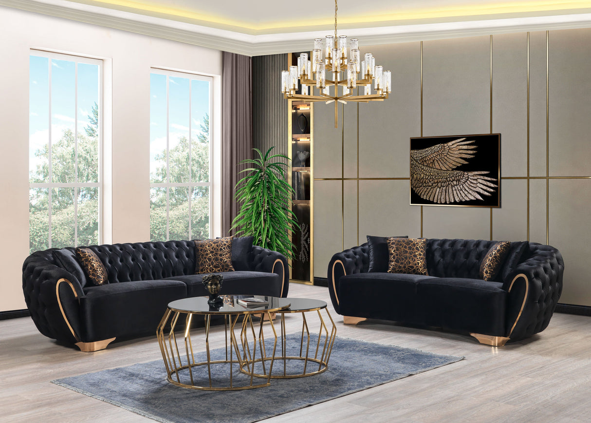 Victoria Black Velvet Living Room Set - VICTORIABLACK-SL - Luna Furniture