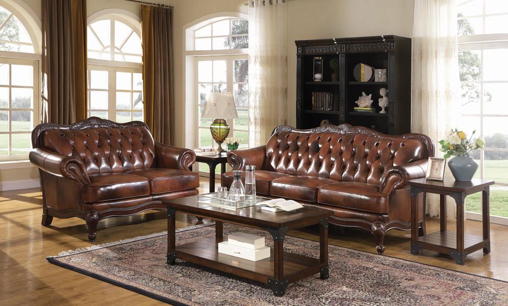 Victoria Tufted Back Loveseat Tri-tone and Brown from Coaster - Luna Furniture