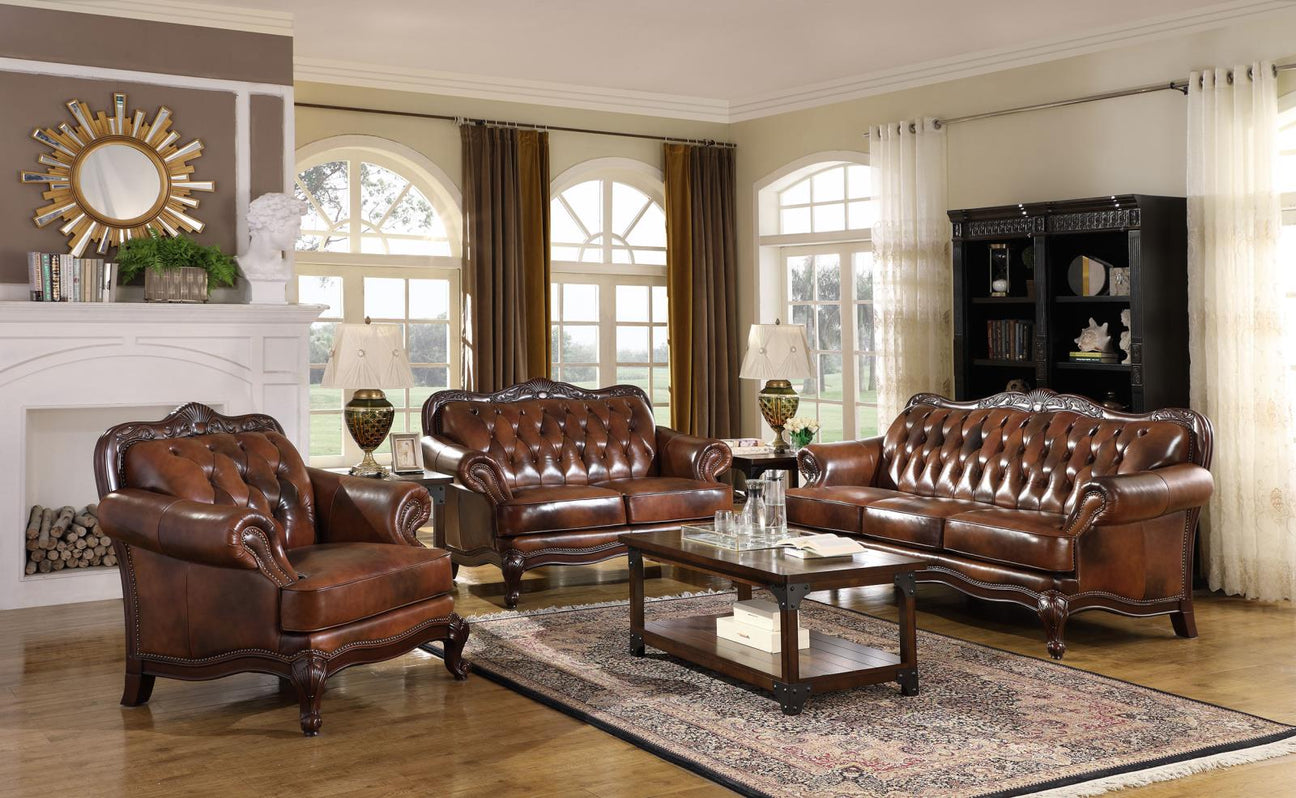 Victoria Upholstered Tufted Living Room Set Brown from Coaster - Luna Furniture