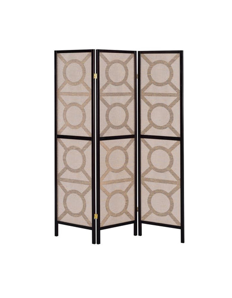 Vulcan 3-Panel Geometric Folding Screen Tan/Cappuccino from Coaster - Luna Furniture