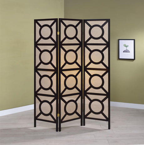 Vulcan 3-Panel Geometric Folding Screen Tan/Cappuccino from Coaster - Luna Furniture