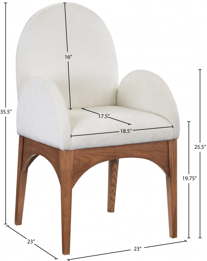 Waldorf Chenille Fabric Dining Arm Chair Cream from Meridian - Luna Furniture