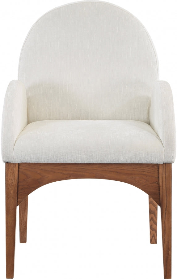 Waldorf Chenille Fabric Dining Arm Chair Cream from Meridian - Luna Furniture