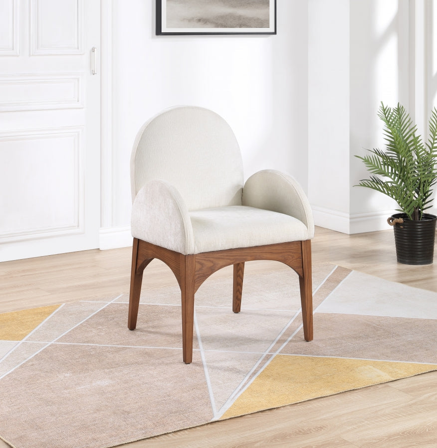 Waldorf Chenille Fabric Dining Arm Chair Cream from Meridian - Luna Furniture