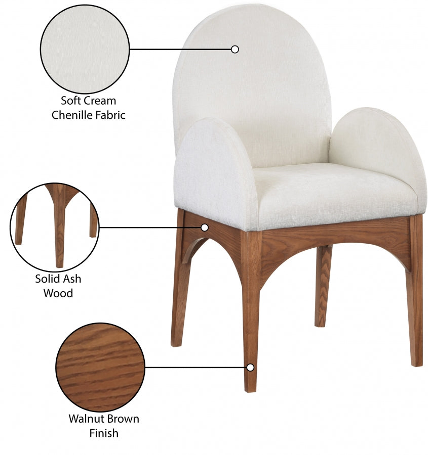 Waldorf Chenille Fabric Dining Arm Chair Cream from Meridian - Luna Furniture