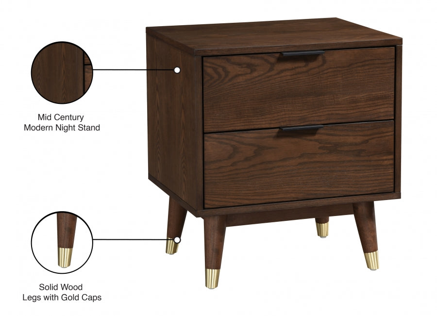 Vance Walnut Mid-Century Modern Night Stand from Meridian - Luna Furniture