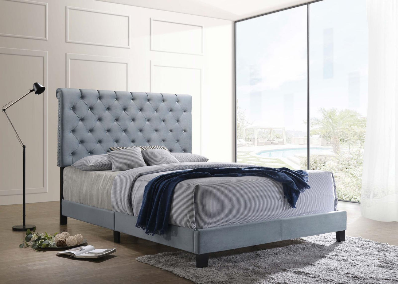 Warner Eastern King Upholstered Bed Slate Blue from Coaster - Luna Furniture