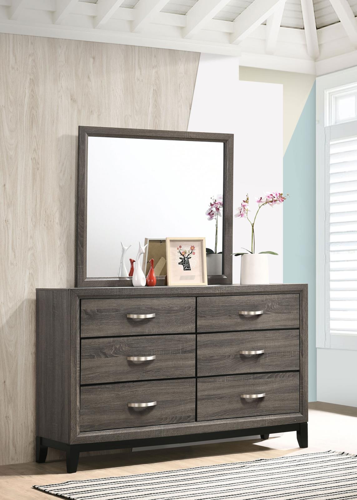 Watson 6-drawer Dresser with Mirror Grey Oak and Black from Coaster - Luna Furniture