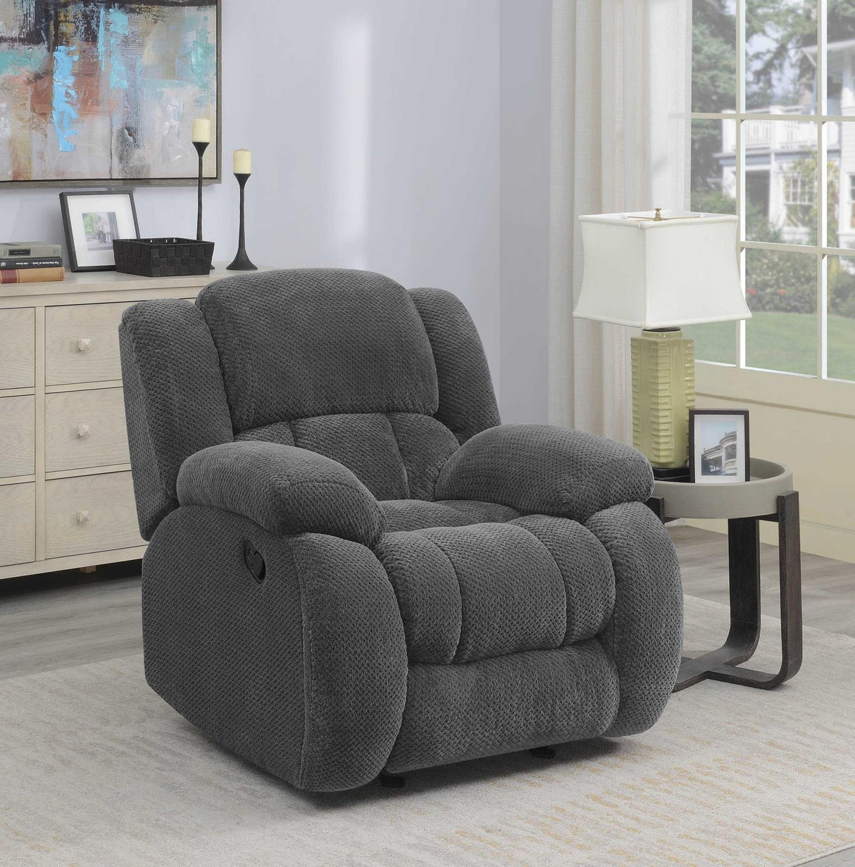 Weissman Upholstered Glider Recliner Charcoal - 601923 - Luna Furniture