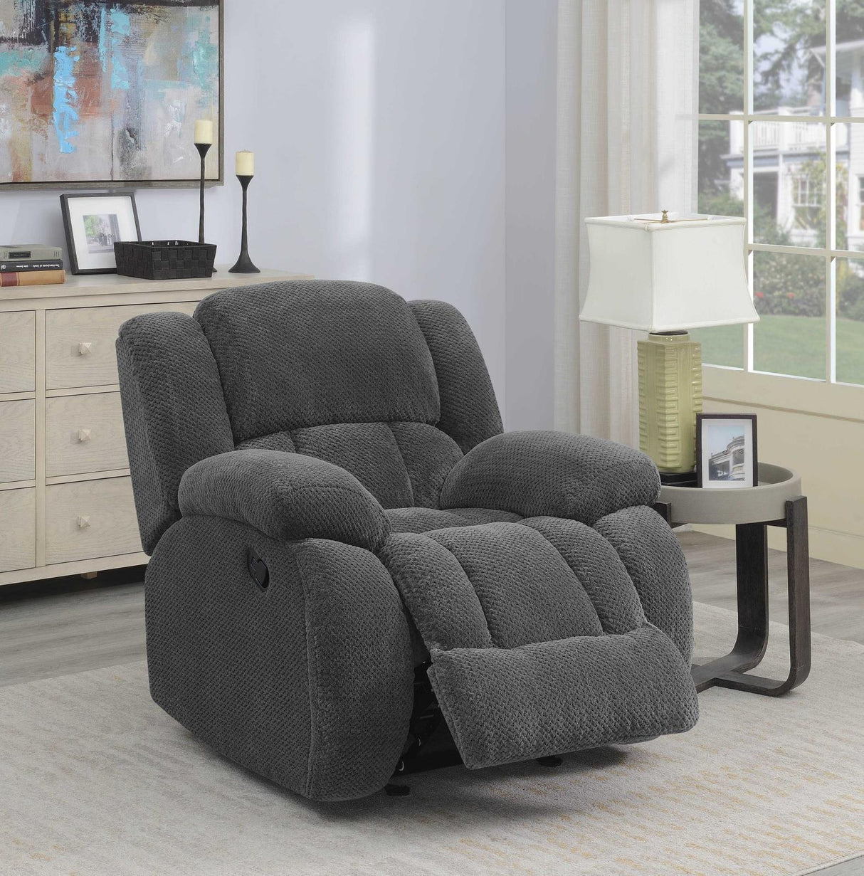 Weissman Upholstered Glider Recliner Charcoal - 601923 - Luna Furniture