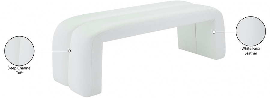 White Arc Faux Leather Bench - 116White - Luna Furniture