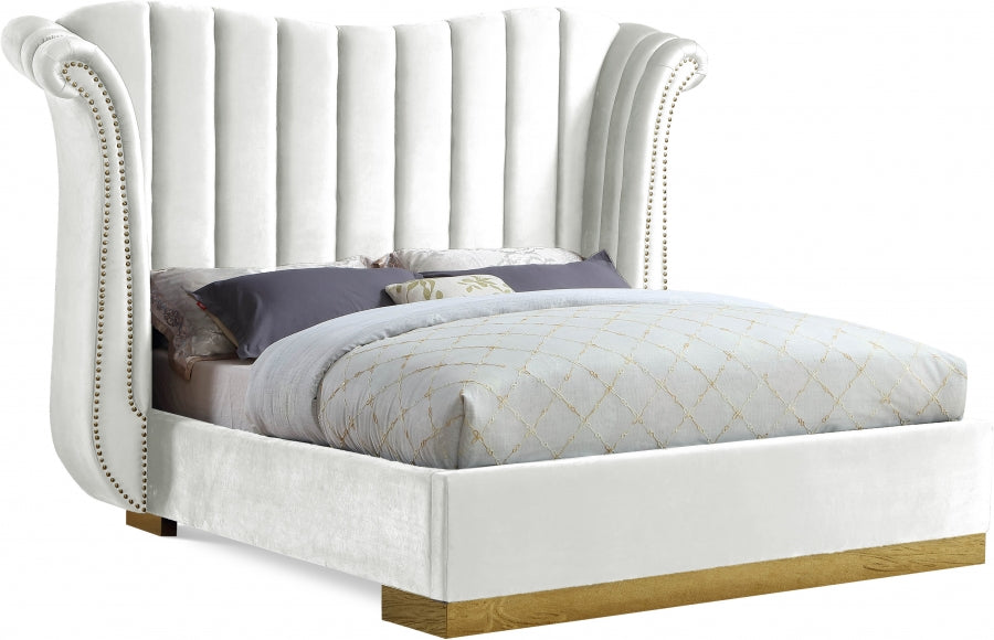 Flora White Velvet King Bed from Meridian - Luna Furniture