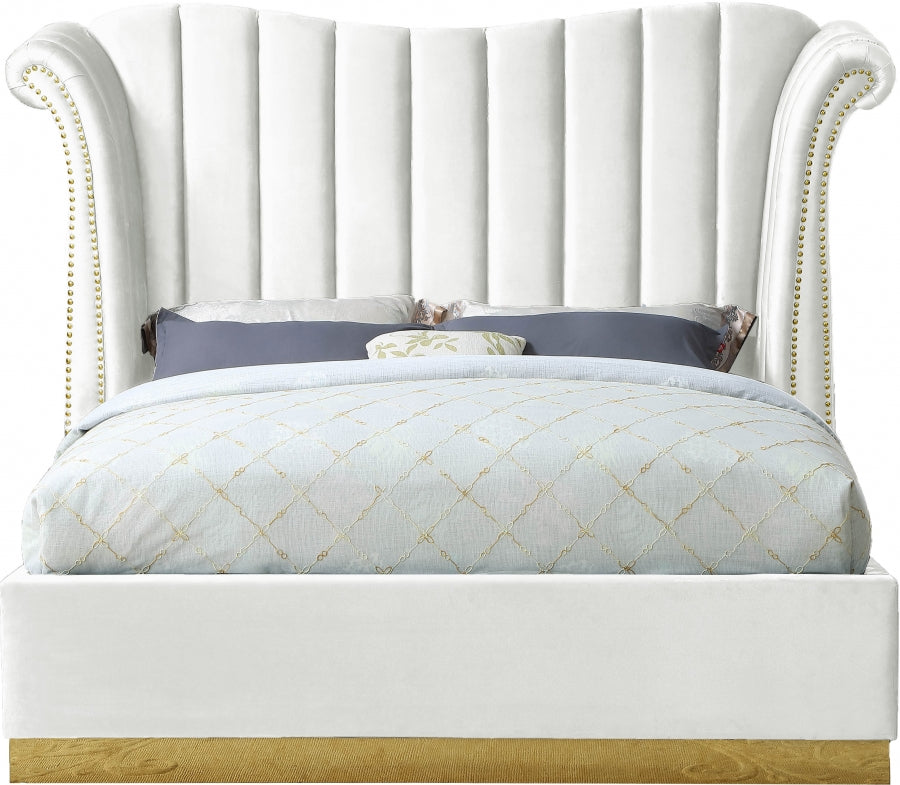 Flora White Velvet King Bed from Meridian - Luna Furniture