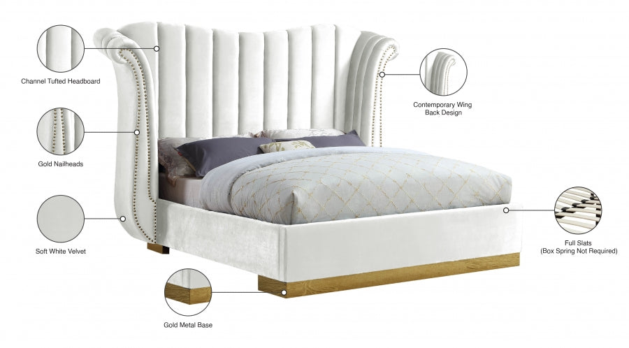 Flora White Velvet Queen Bed from Meridian - Luna Furniture