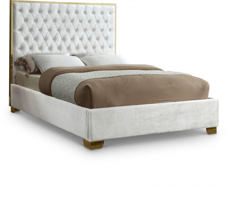 Lana White Velvet Queen Bed from Meridian - Luna Furniture