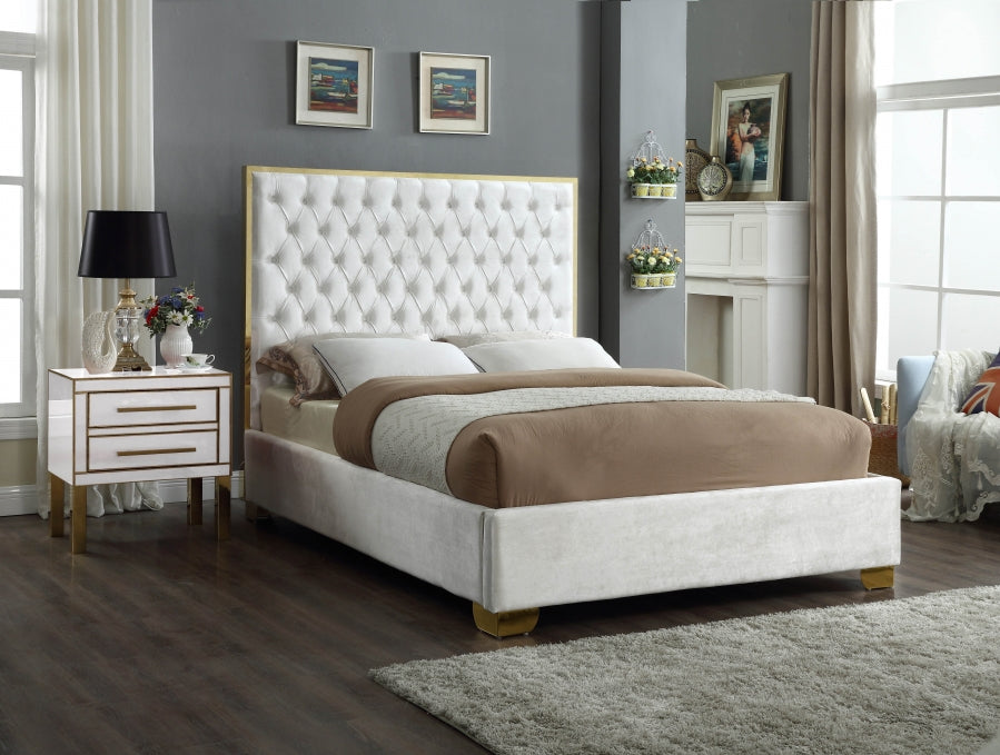 Lana White Velvet Queen Bed from Meridian - Luna Furniture