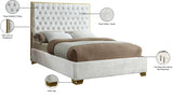 Lana White Velvet Queen Bed from Meridian - Luna Furniture